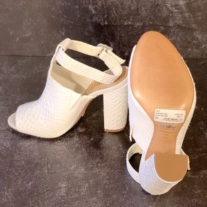 Schutz white snake skin leather peep toe booties
